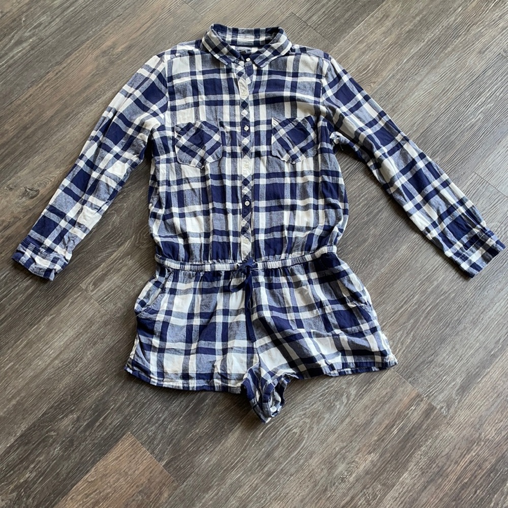Women’s Aerie Plaid Flannel Shorts Romper Sz L